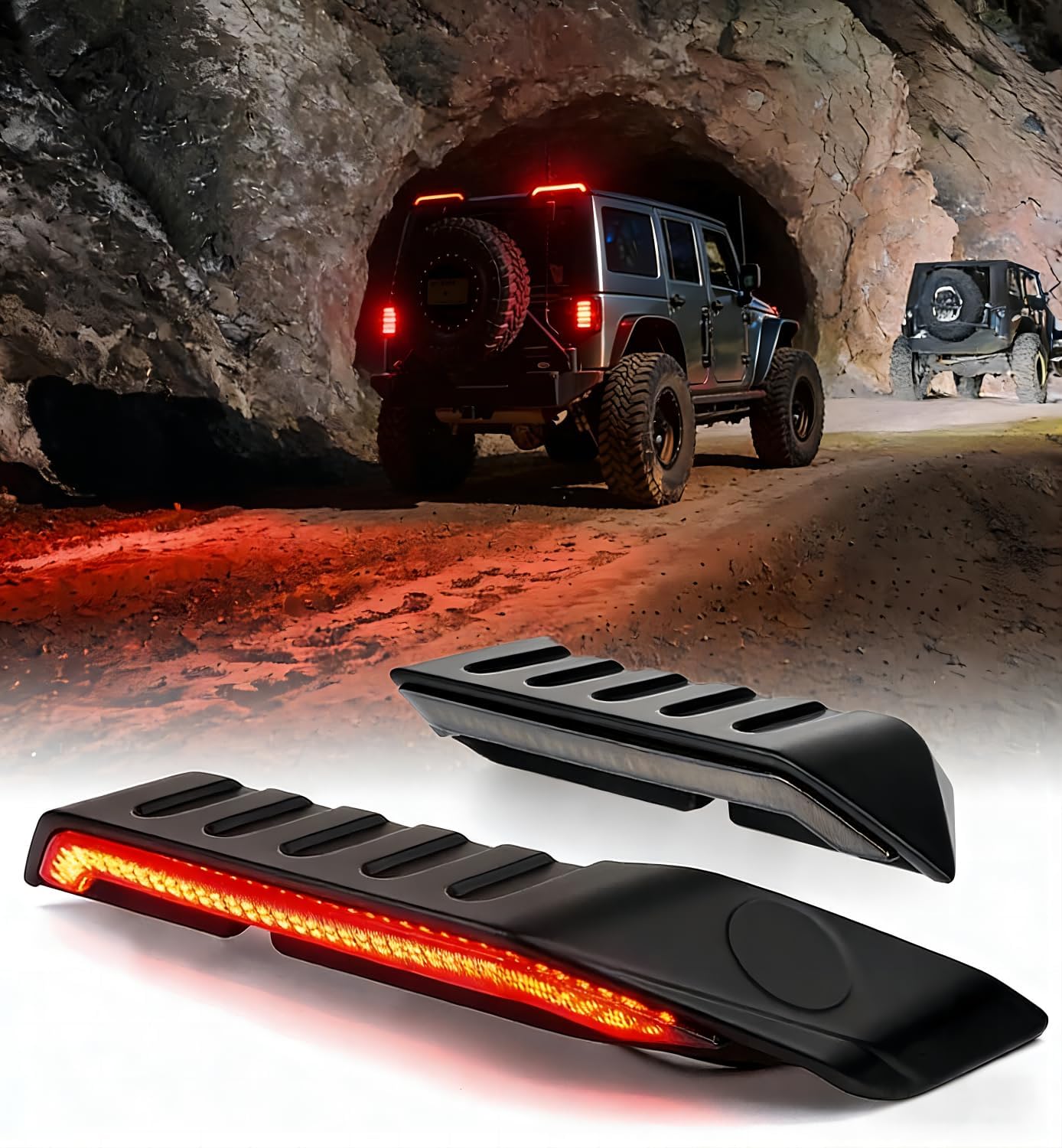 High Mount LED Brake Lights with Turn Signal/Reverse/Brake Light Compatible with Jeep Wrangler JK JKU 2007-2018, Rear Roof Extra Stop Tail Lights, 2PCS