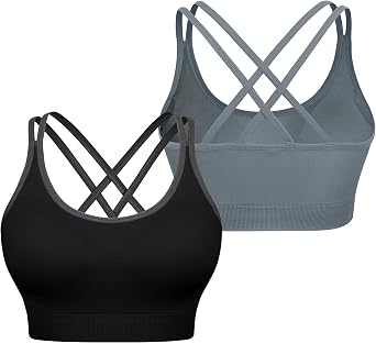 VEQKING Strappy Cross Back Sports Bra for Women Removable Padded Yoga Bras