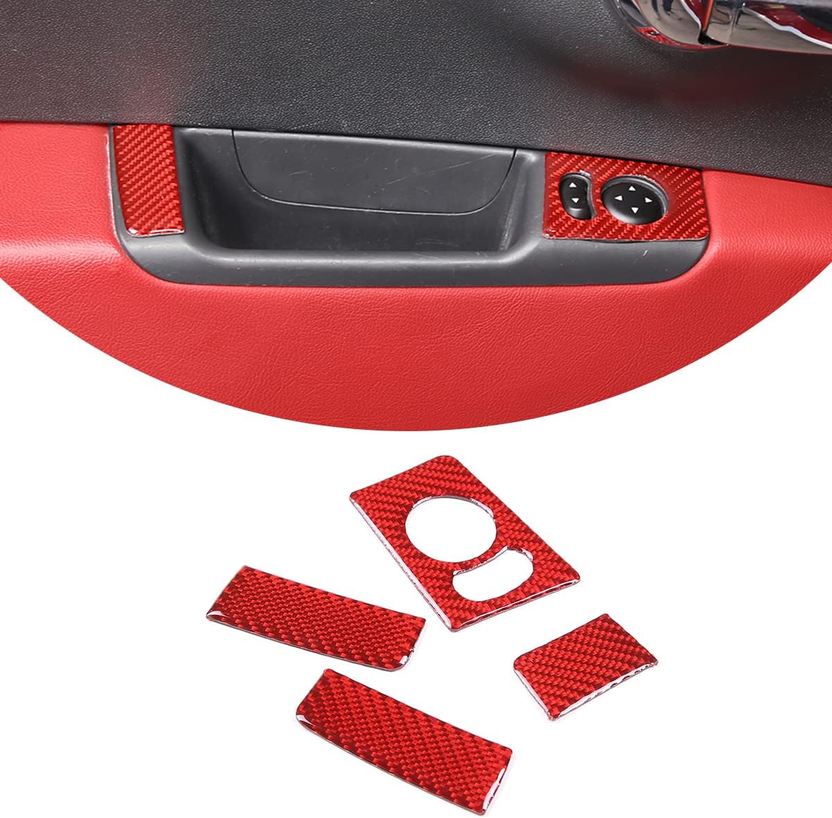 For Fiat 500 2010-2021 2022 Left Hand Driver Soft Carbon Fiber 3D Sticker Car Rear Mirror Adjustment Switch Decorative Frame Stickers Interior Car Accessories (Red Carbon Fiber)