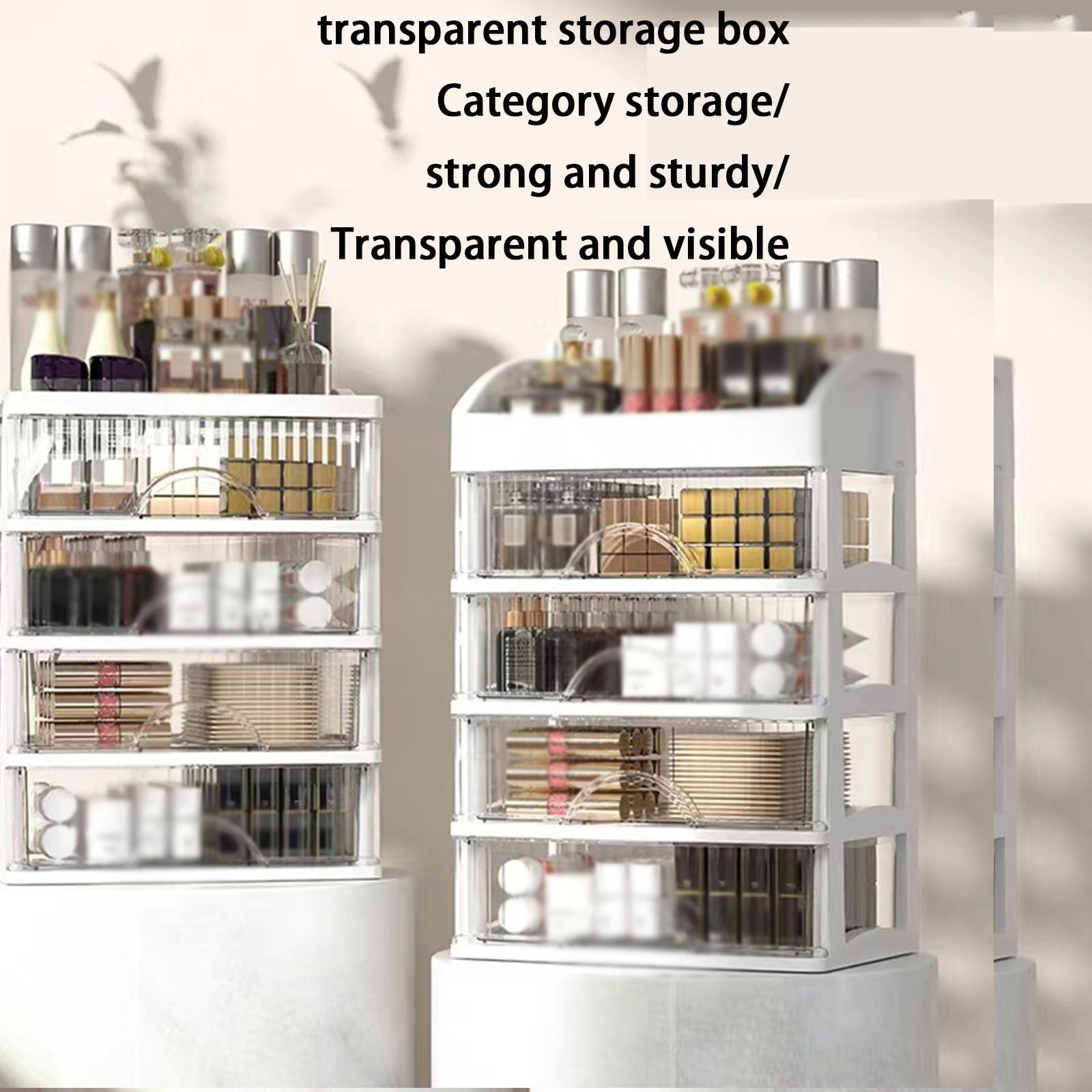Caja de almacenamiento de cosméticos de escritorio, armario de almacenamiento multicapa para organizar el cuidado de la piel, diseño transparente para tocador y escritorio
