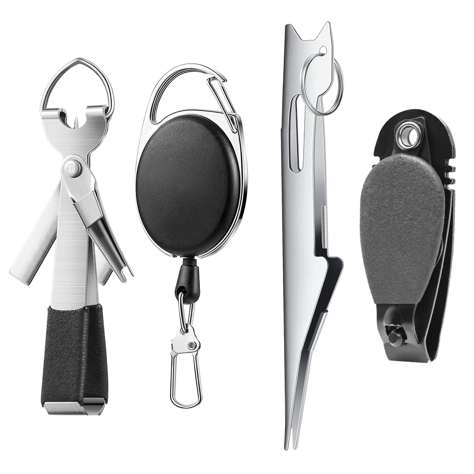 Yauhar 4Pcs Fishing Knot Tying Tool Set, Fishing Line Cutter Clipper, Hook Sharpener, Hook Eye Needle, Tackle Accessorizes for Fly Fishing