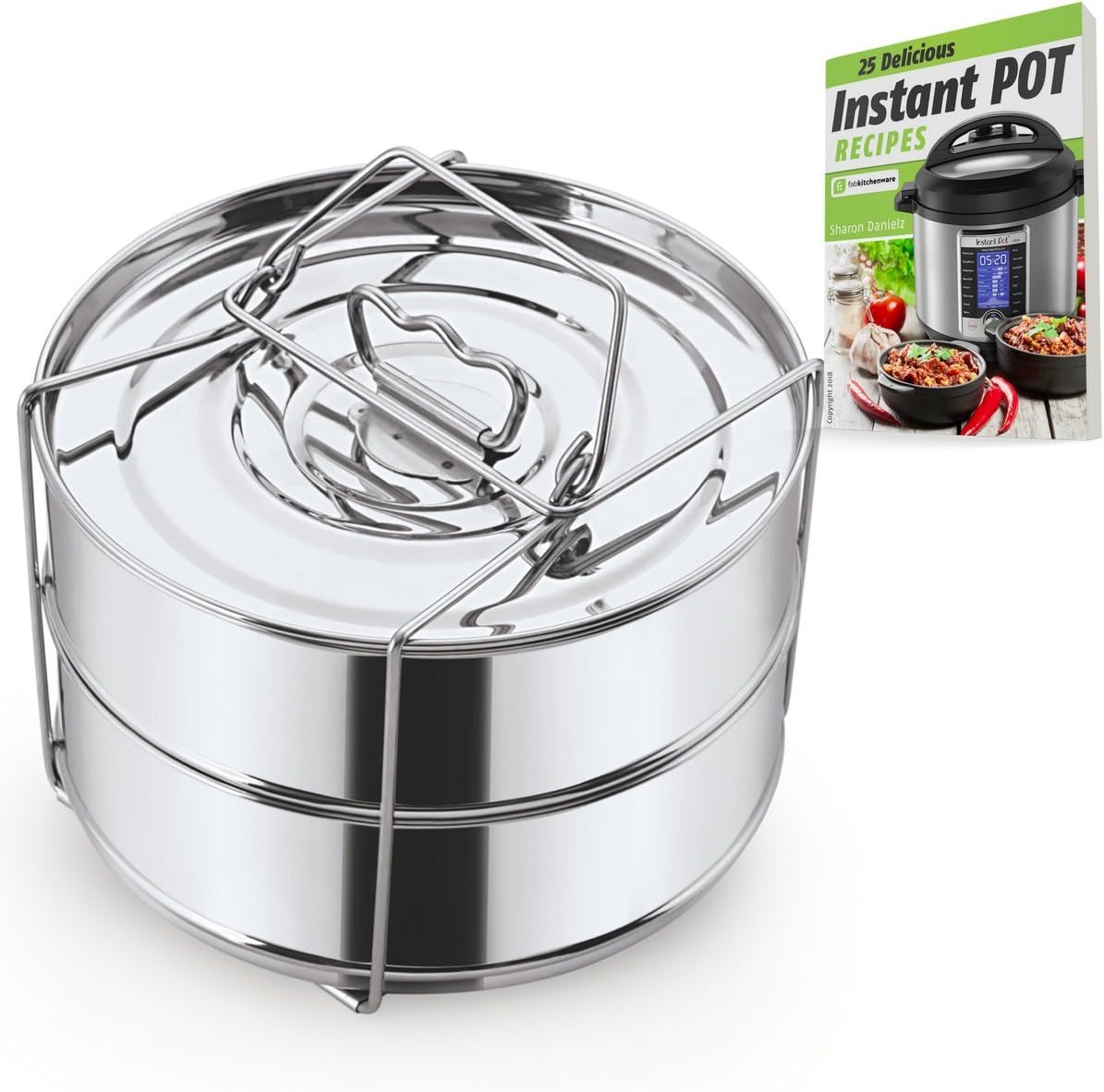 Stackable Steamer Insert Pans with Sling - Instant Pot Accessories for 6, 8 Qt - Stainless Steel Food Steamer for Pressure Cooker & Pot in Pot Accessories - Cook 2 foods at Once