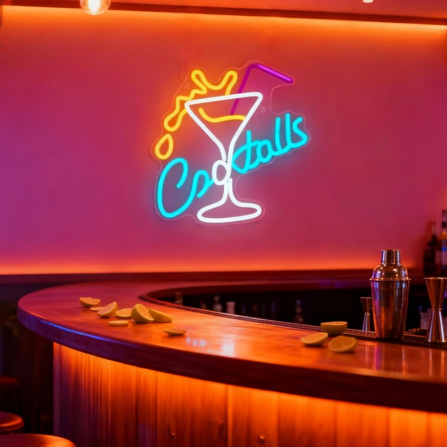 Neon Sign for Wall Decor Light Up Letters Business Led Sign Birthday Party Gifts Led Decorative Night Signs Room Decor Birthday Party Signs for Bar Club Restaurant Grand Opening (Cocktails)