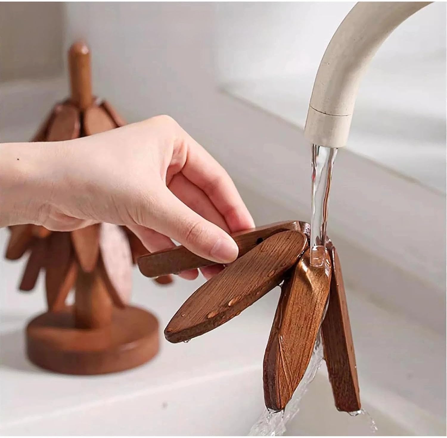 Wooden Tree Trivet Set Insulation Mat,Tree Trivet Cup Coasters,Pot Protectors for Stacking,Trivets for Hot Dishes, Treevet Coaster Set,Hot Pot,Glass,Bowl,Plate (4 Piece-Beech Wood)