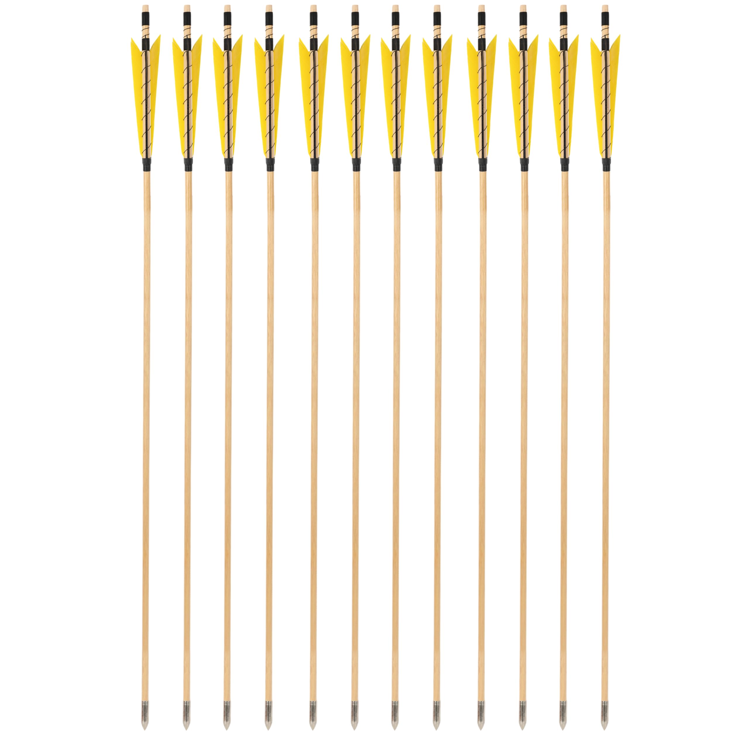 31" Frecce in Legno,realizzate a Mano in Modo Tradizionale con Piuma di Tacchino da 5”,Asta in Legno da OD 8mm,frecce da Caccia per Arco Lungo/ricurvo