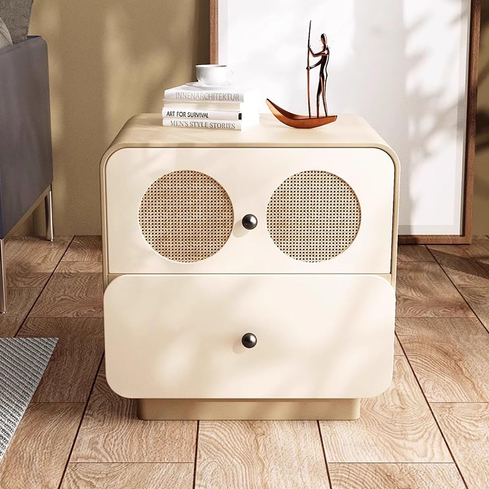 SXZenSpace Modern Simple Nightstand,with 2 Drawer Solid Wood Bedside Table Creative End Side for Bedroom Nursery Livingroom,D,50x40x50cm(20x16x20inch)