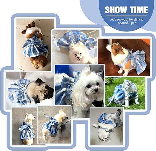 Miniatura 5 de PETCARE Vestido de perro a cuadros con pajarita y arnés para perros pequeños, gatos, niñas, lindos vestidos de princesa para perro, primavera,