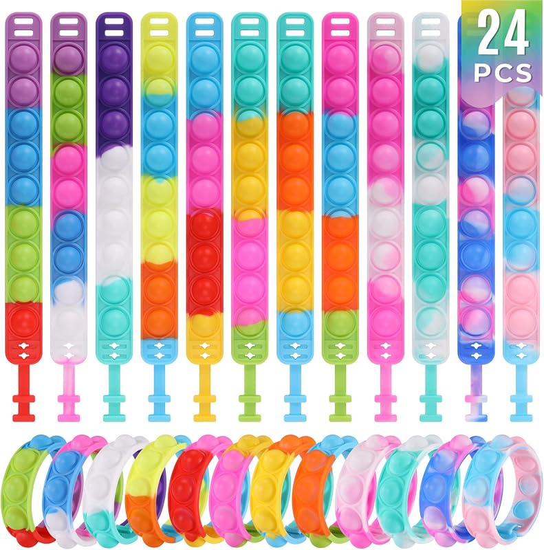 Kids Party Favors Pop Fidget Toys Bulk Its 24 Packs Fidget Bracelet It Birthday Party Favors for Goodie Bags Stuffers for Kids Classroom Prizes Poppers Back to School Gifts for Students Trinkets