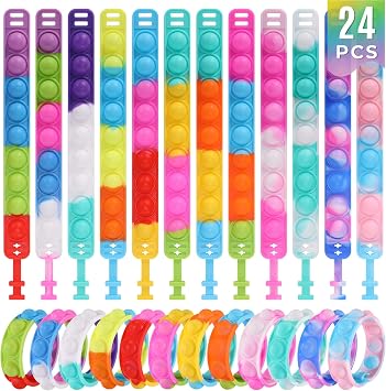 Kids Party Favors Pop Fidget Toys Bulk Its 24 Packs Fidget Bracelet It Birthday Party Favors for Halloween Goodie Bags Stuffers for Kids Classroom Prizes Poppers Trinkets Halloween Classroom Favors