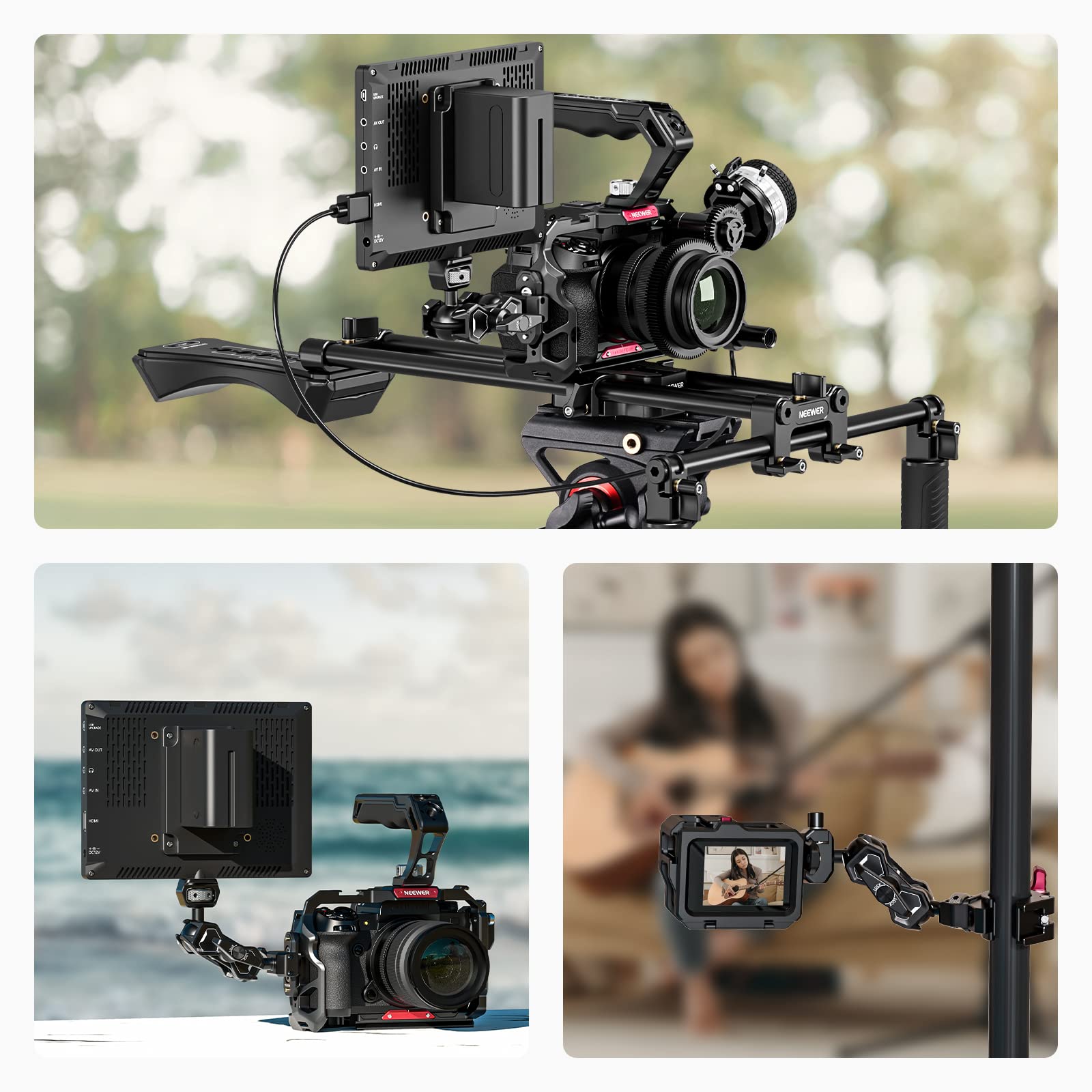 NEEWER Bras Magique Articulé Flexible avec Double Têtes Sphériques, Pince NATO à Dégagement et Rail NATO de 48mm et Vis de 6,35mm avec Broche Rétractable, Support de Moniteur Compatible avec SmallRig