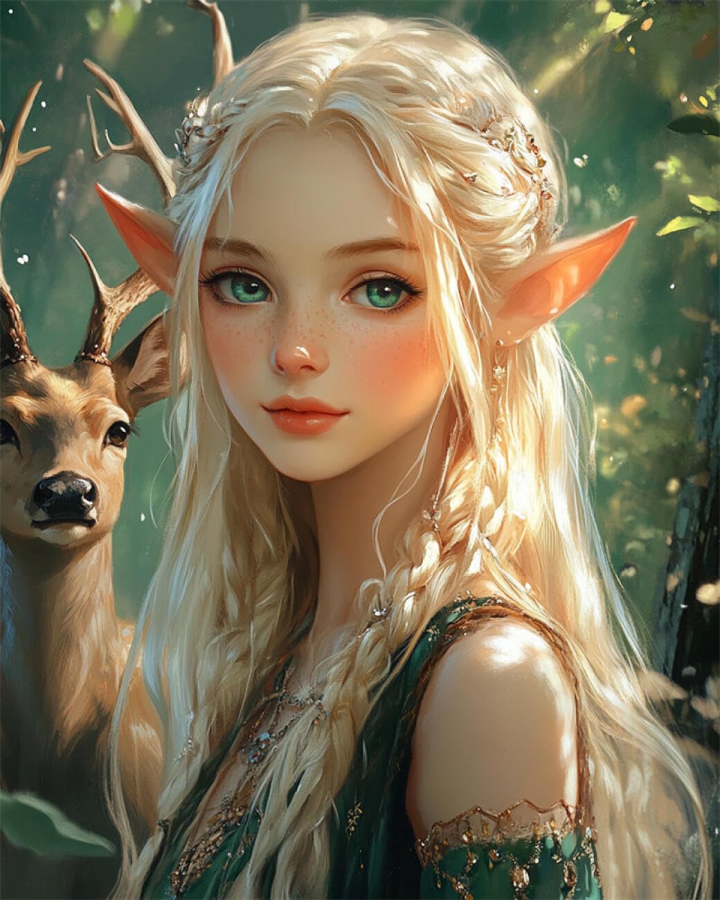 AMBATTERY DIY Beaded Cross Stitch Kit Anime Elves and Animals Needlepoint Handcraft Kit DIY Beaded Painting 3D Tapestry Bead Cross Stitch Set 40x50cm