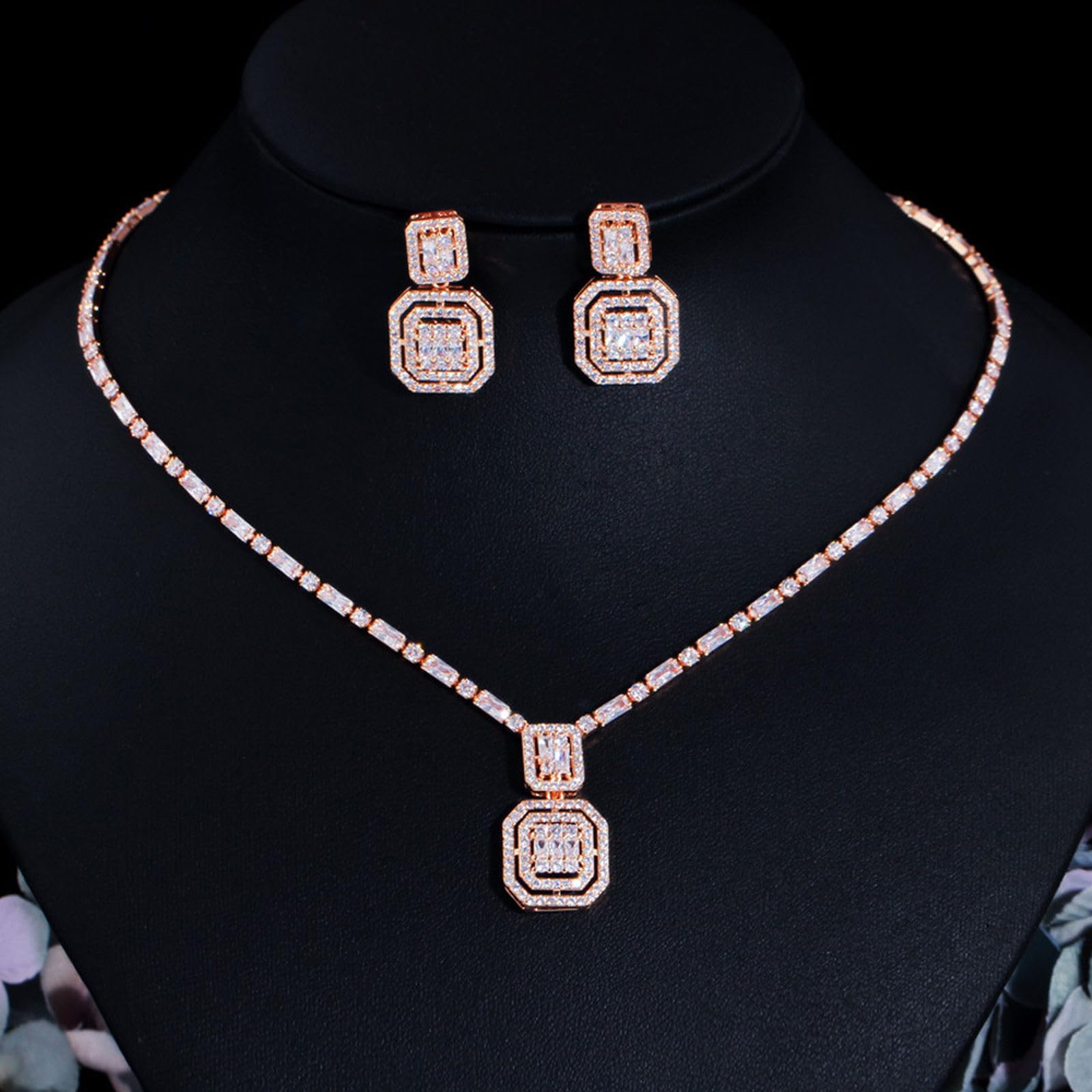 Conjunto de joyería para mujer, collar de diamantes de imitación de boda con circonita AAA+, conjunto de joyería para dama de honor para mujeres y niñas, aniversario de cumpleaños para madre