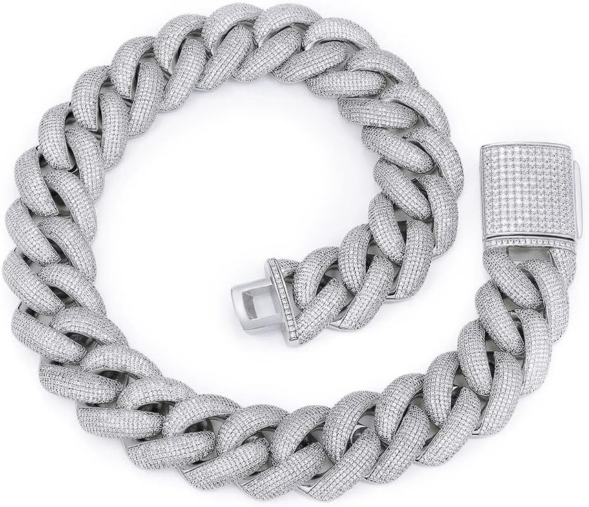 MLENS 25MM 8 Rows Cluster 5A Diamond Full Iced Out Cuban Link Chain 18K White Gold/Real Gold Plated Bling Diamond Bubble Chain for Women Miami Rapper Choker Jewelry Gift for Men