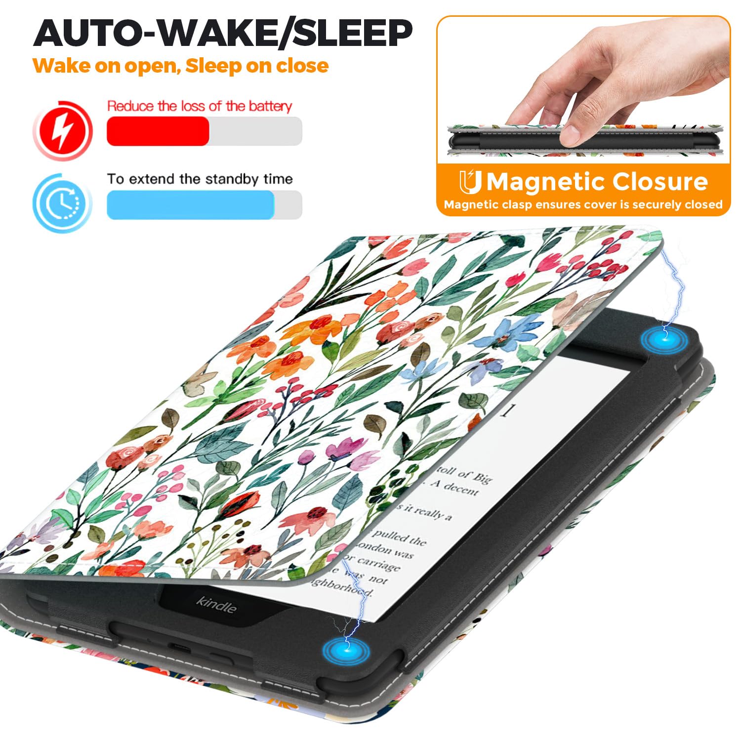VORI Funda con soporte para Kindle Paperwhite de 17.8 cm/17.3 cm (12ª/11ª generación-2024/2021) y Kindle Colorsoft Signature Edition, funda protectora inteligente de piel sintética con encendido y