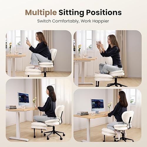 Miniatura 3 de Silla de oficina con patas cruzadas, silla de escritorio ergonómica cruzada en nube, silla de meditación con ruedas, asiento ajustable en altura