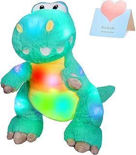 Houwsbaby 13'' Green LED Glowing Dinosaur T-Rex Light Up Stuffed Animal Night Light Plush Toy Hugging Soft Kawaii Gifts fo...
