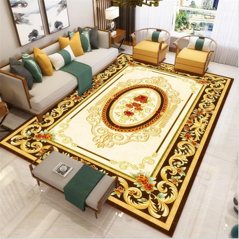 Tapis jaune motif marbre anti-glisse et doux pour chambre enfant 60x90