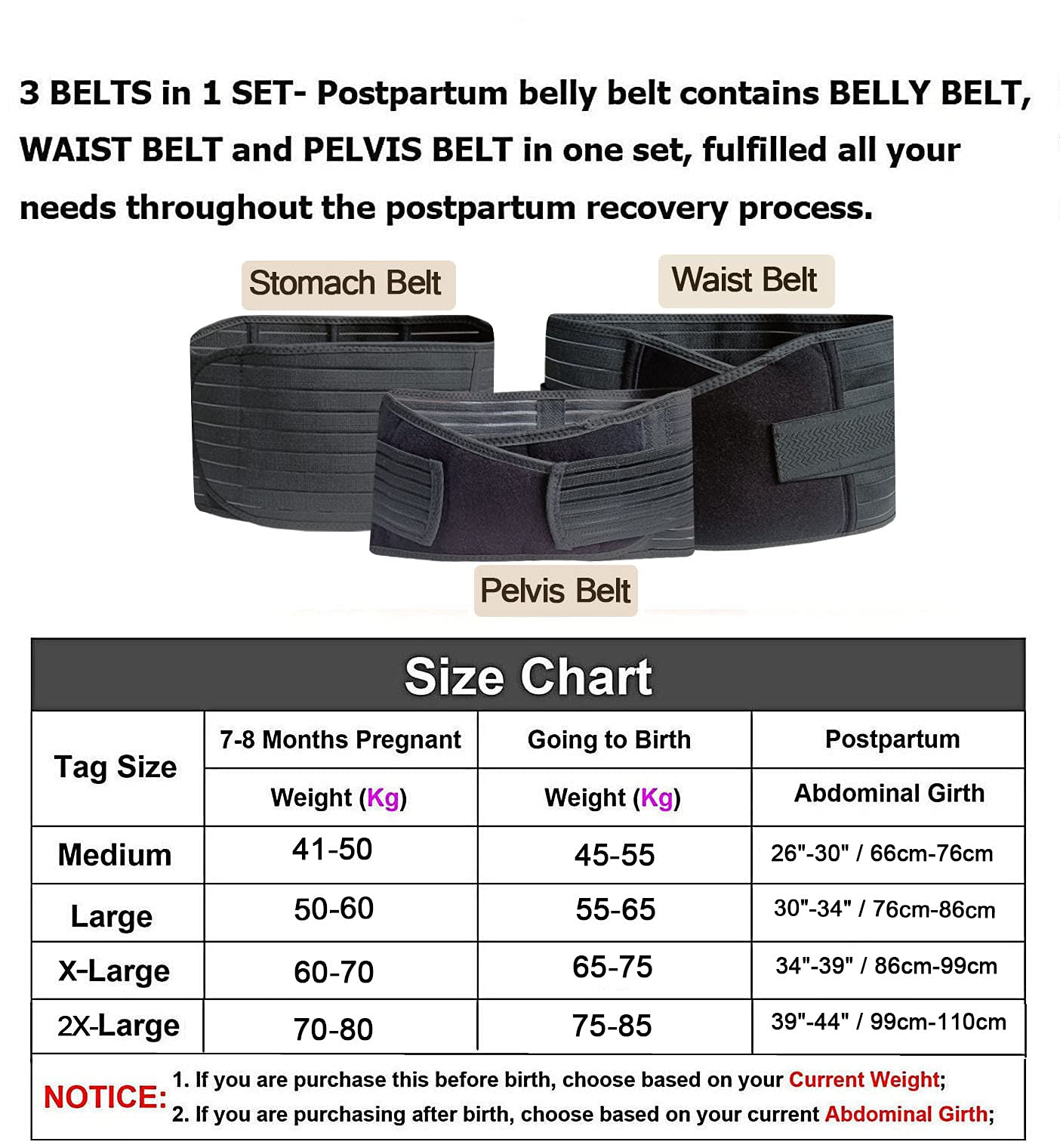 Ceinture ventrale post-partum 3 en 1 pour la récupération post-partum – Ceinture ventre/taille/bassin pour femme – Taille XL, noir…