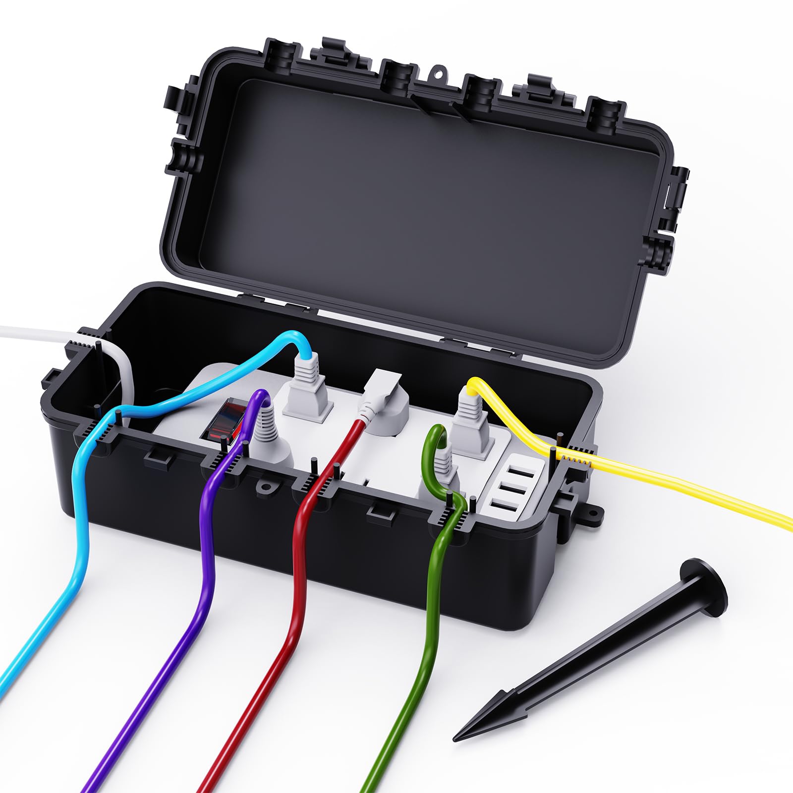IP65 Outdoor Electrical Box, Weatherproof Extension Cord Box for Indoor & Outdoor Use, Protects Outlets & Power Bar (≤8.66×3.74 in), Inter Size: 9.45×4.17×2.52 in (Black-M) - 3