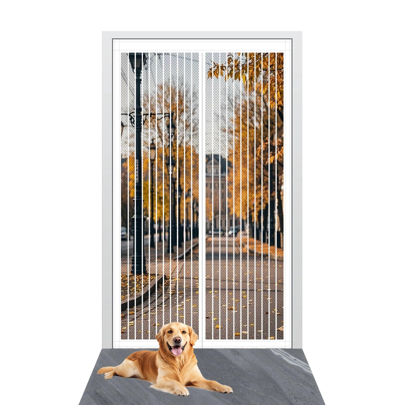 Yxrs White Magnetic Fly Screen Door 108 X 204 Cm Easy To Install Without Drilling Magnetic Screen Door Automatically Closes/Keep Open Feature For Home Office Balcony Patio Garden,