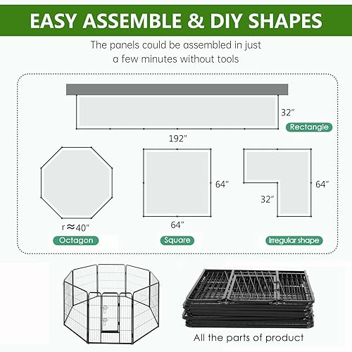 Miniatura 6 de BestPet Corral para perros 40 pulgadas, 8 paneles Cerca de alta resistencia de metal para ejercicio de mascotas Paneles de cerca para interior y
