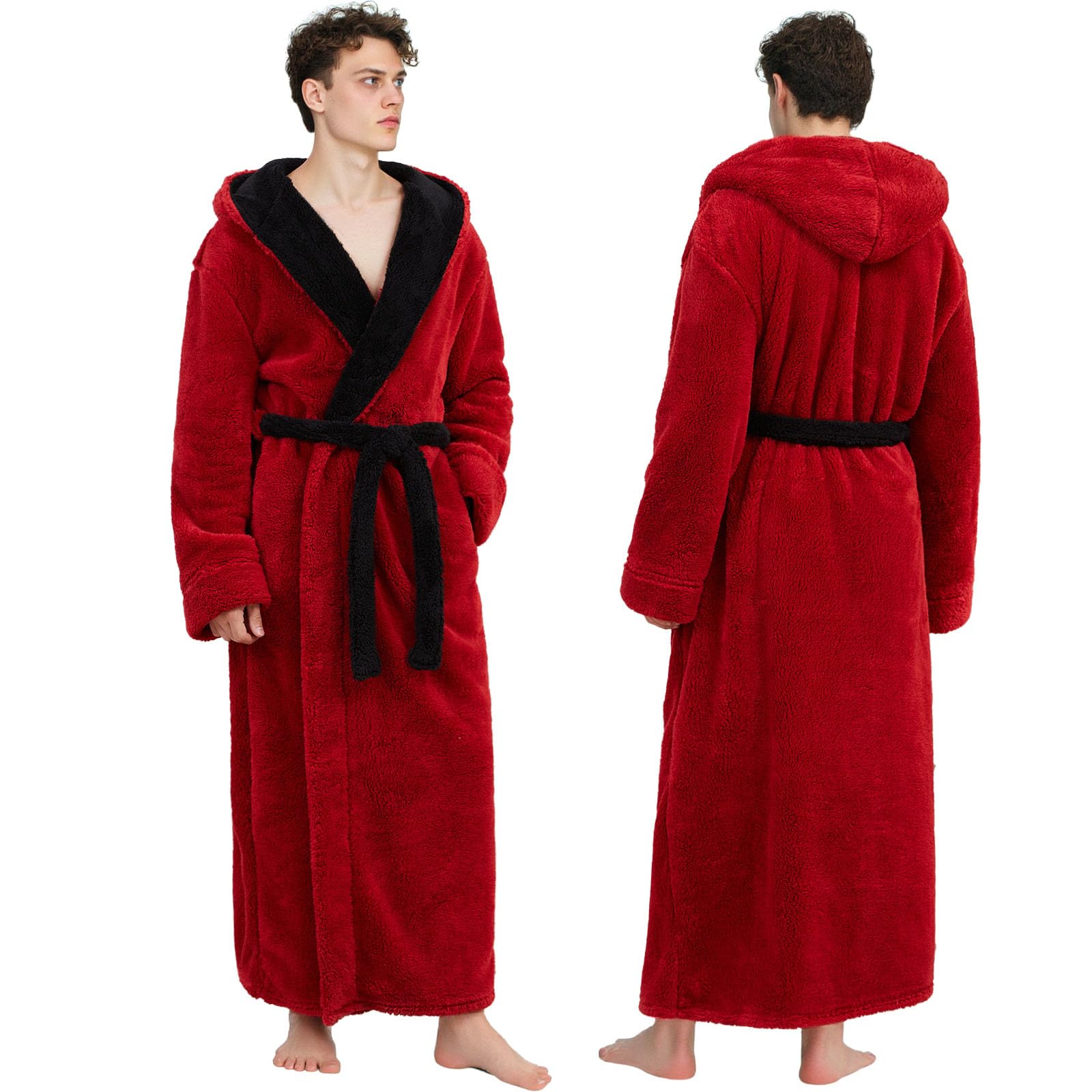 PUTUO Peignoir Robe de Chambre pour Homme: Longue Peignoir de Bain en Polaire avec Capuche en Hiver - Robe de Chambre Chaude en Pilou Pilou Doux pour Cadeau L-XXL 1 pièce