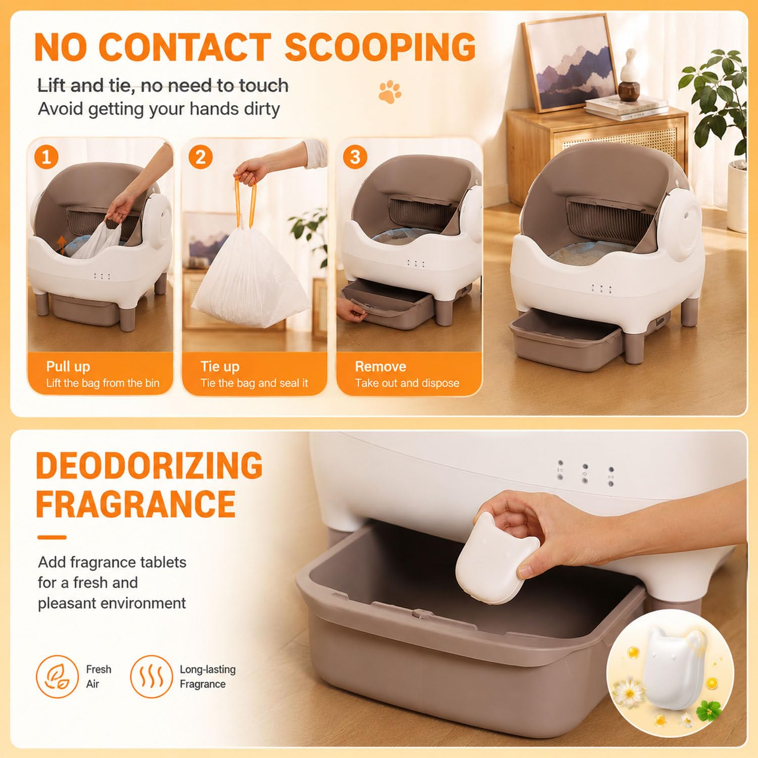 Caja autolimpiante WiFi con doble sensor y filtro eliminador de olores | Baño WiFi autolimpiante sensores peso-infrarrojo, doble control de olores y desmontaje completo