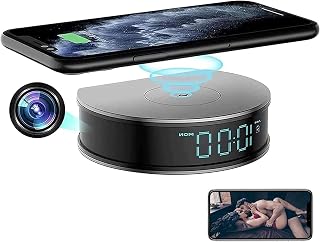 MRYER Wifi Spy Camera Clock,1080P Hdsmart Home Two Way Audio Night Vision Time Clock Wireless Charger Station Hidden Camera, for Indoor/Outdoor-+32GB