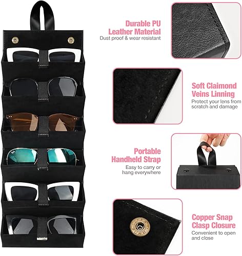 Miniatura 3 de MoKo - Organizador de gafas de sol con 5 ranuras, estuche de viaje para gafas de sol portátil, estuche de almacenamiento para mujeres y hombres