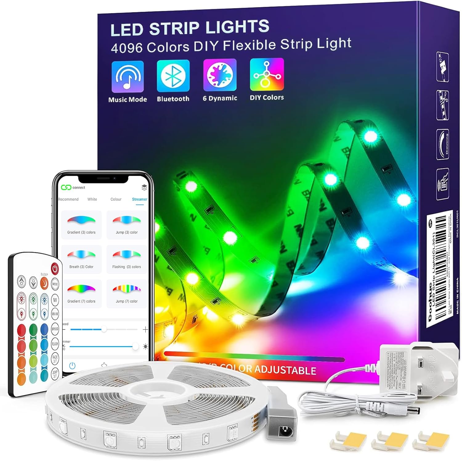 MYPLUS Bluetooth LED Strips Lights 5M, RGB Lights Strip with 44Key Remote and APP Control for