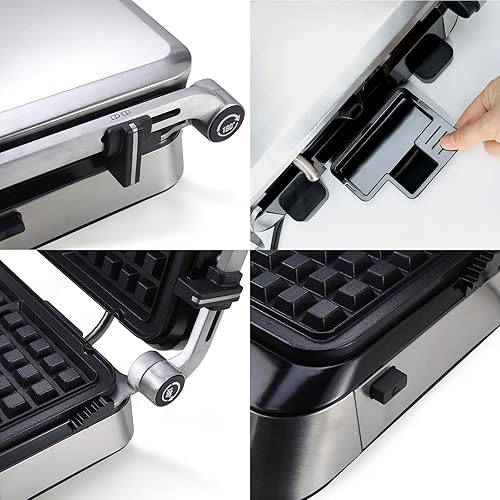 Miniatura 6 de Panini Waffle Maker Combo  Panini Grill Press Sandwichera, parrilla interior sin humo, 1600 W, apertura de 180, platos extraíbles, acero inoxidable,