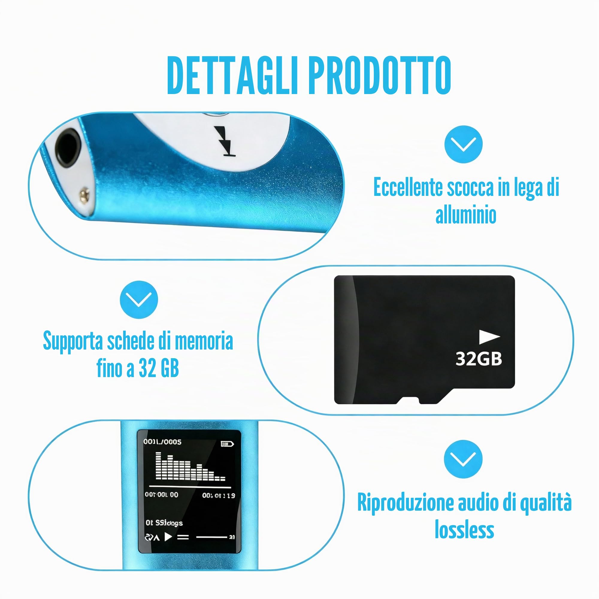 MP3 Lettore Musicale HiFi Portatile Senza Perdita Con, Blu, Con Schermo LCD Da 1,8 Pollici E Slot Di Memoria, Max Support 32 GB Memory Card, Dispositivo Multifunzionale Per Sport E Bambini
