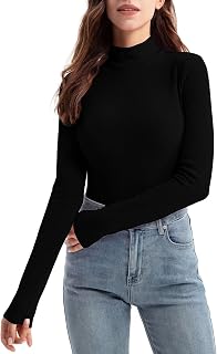 Zengjo Mock Turtle Neck Tops for Women Thermal Base Layer Fitted Ribbed Long Sleeve Shirt