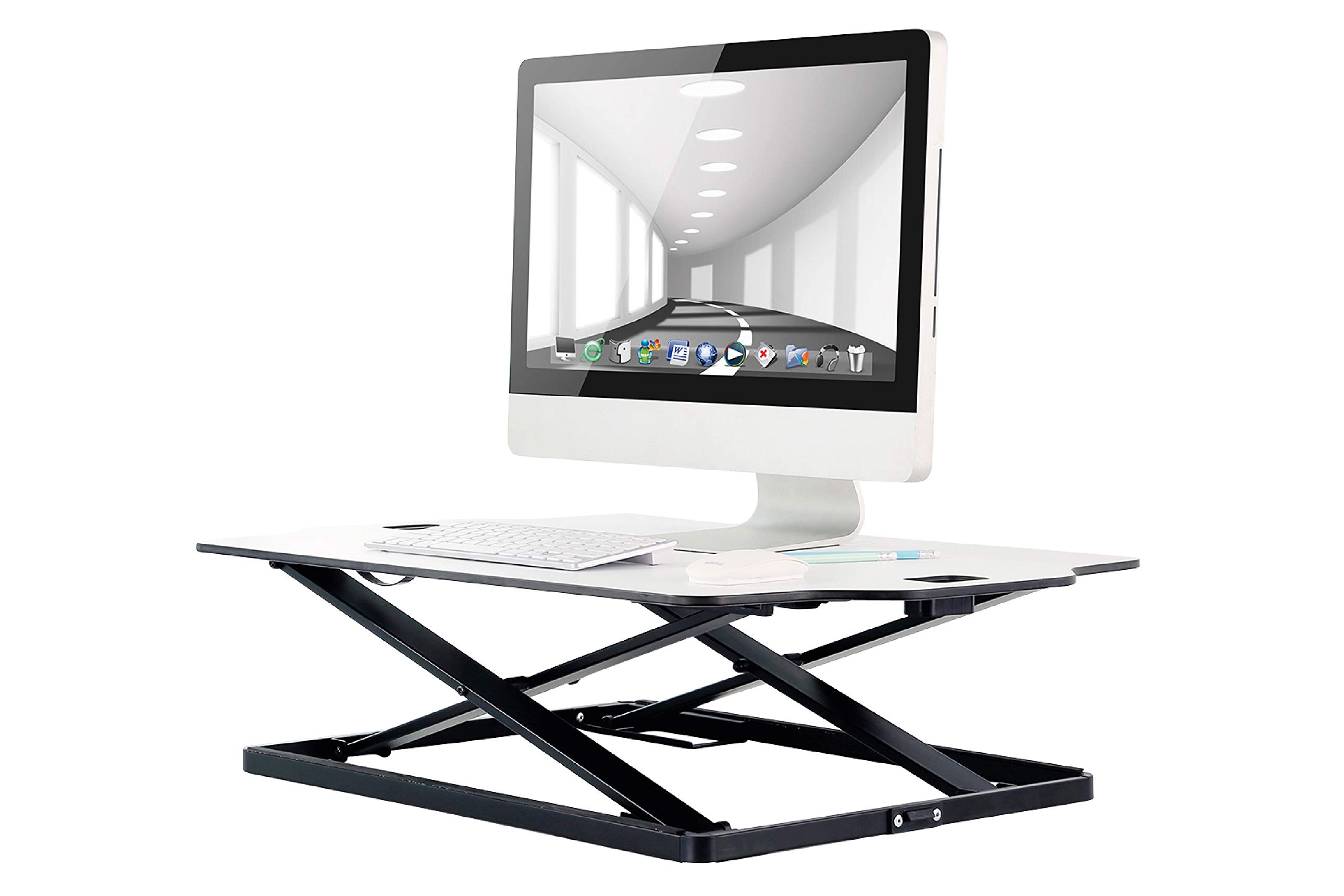 ProperAV Ultra Slim Height Adjustable Sit Stand Workstation Monitor Riser