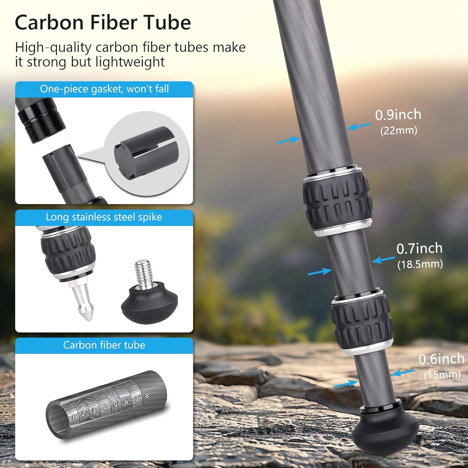 ARTCISE Carbon Fiber Tripod - Compact Desktop & Travel Tripod Stand, 15kg Heavy Duty Load, 6-82.5cm Adjustable Height, Ultra Lightweight for DSLR Camera, Mic, LED Light, Vlogging (with Bag & Spikes)
