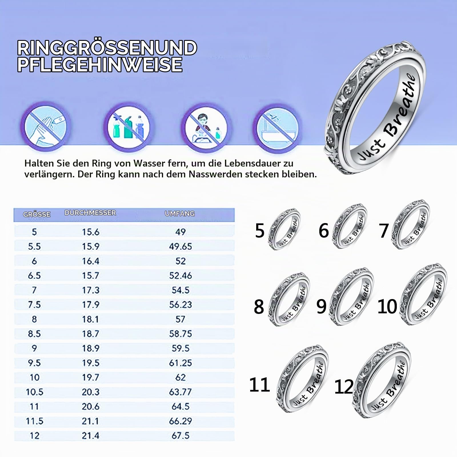 DAOCHONG Spinner-Ringe aus Sterlingsilber, angstlindernd, Zappeln, Sorgen, Stress, Linderung von Langeweile, ADHS, Autismus, Ring für Damen und Herren
