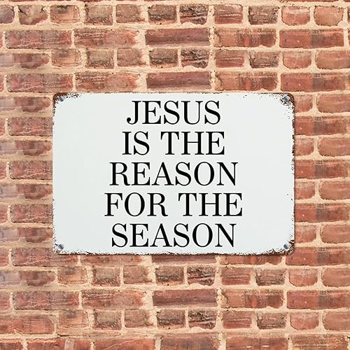 Miniatura 5 de Cartel de lata de metal con cita familiar carteles de decoración de metal Jesús es la razón de la temporada Escrituras de grano de madera letreros