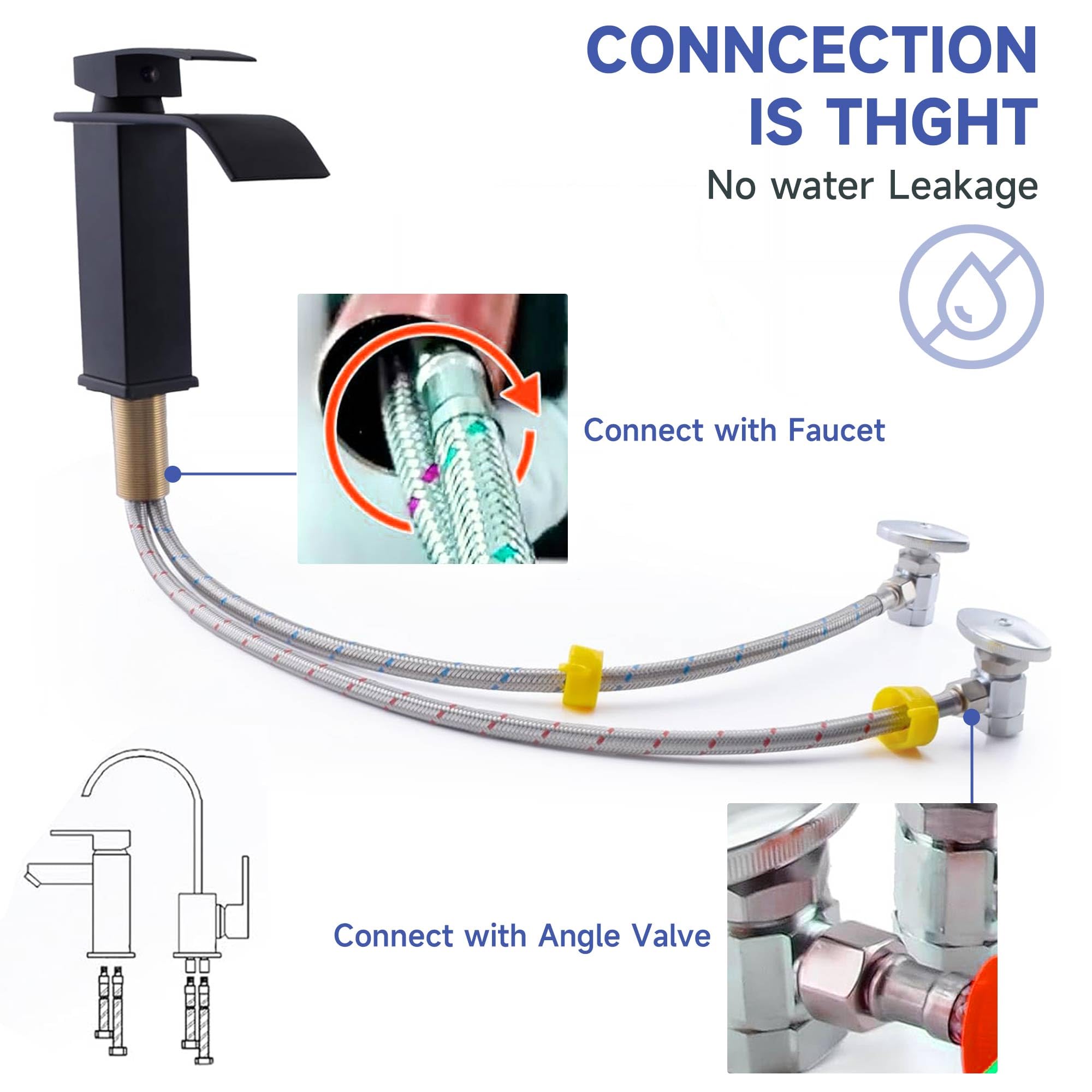 Tubo di collegamento per rubinetto, 2 pezzi, F 3/8" x M10 70CM, TuboFlessibile Intrecciato Tubo Doccia Acciaio Inossidabile e Multiuso: Soffione Doccia, Cucina e Bagno