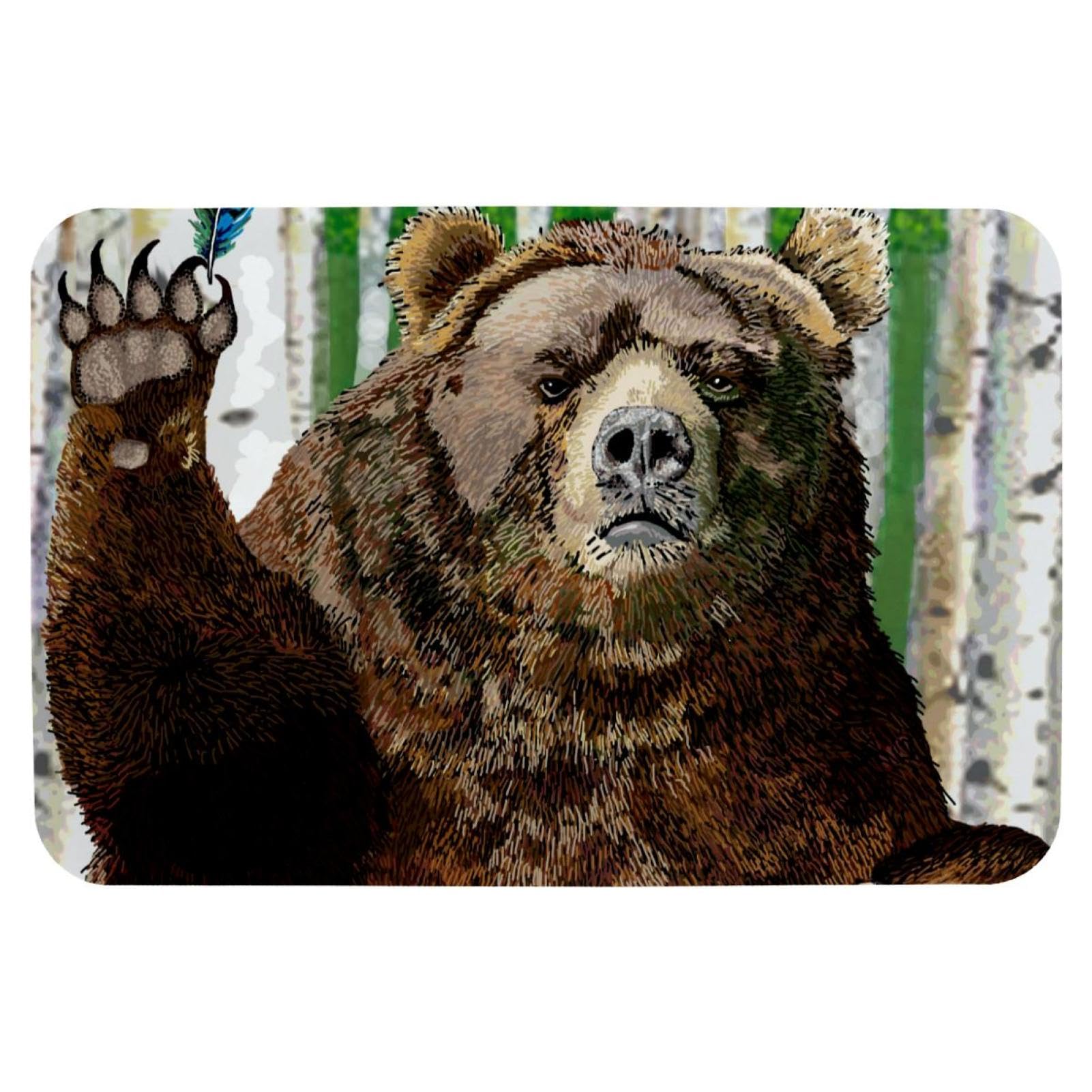 Tapis de bain ours marron décoratif pour douche et porte intérieure