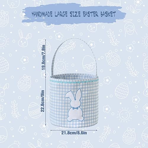 Miniatura 3 de DYSHAYEN Bunny Easter Basket, Gingham Empty Easter Bucket with Handle for Easter Egg Hunts Party Favor Decorations (Blue)