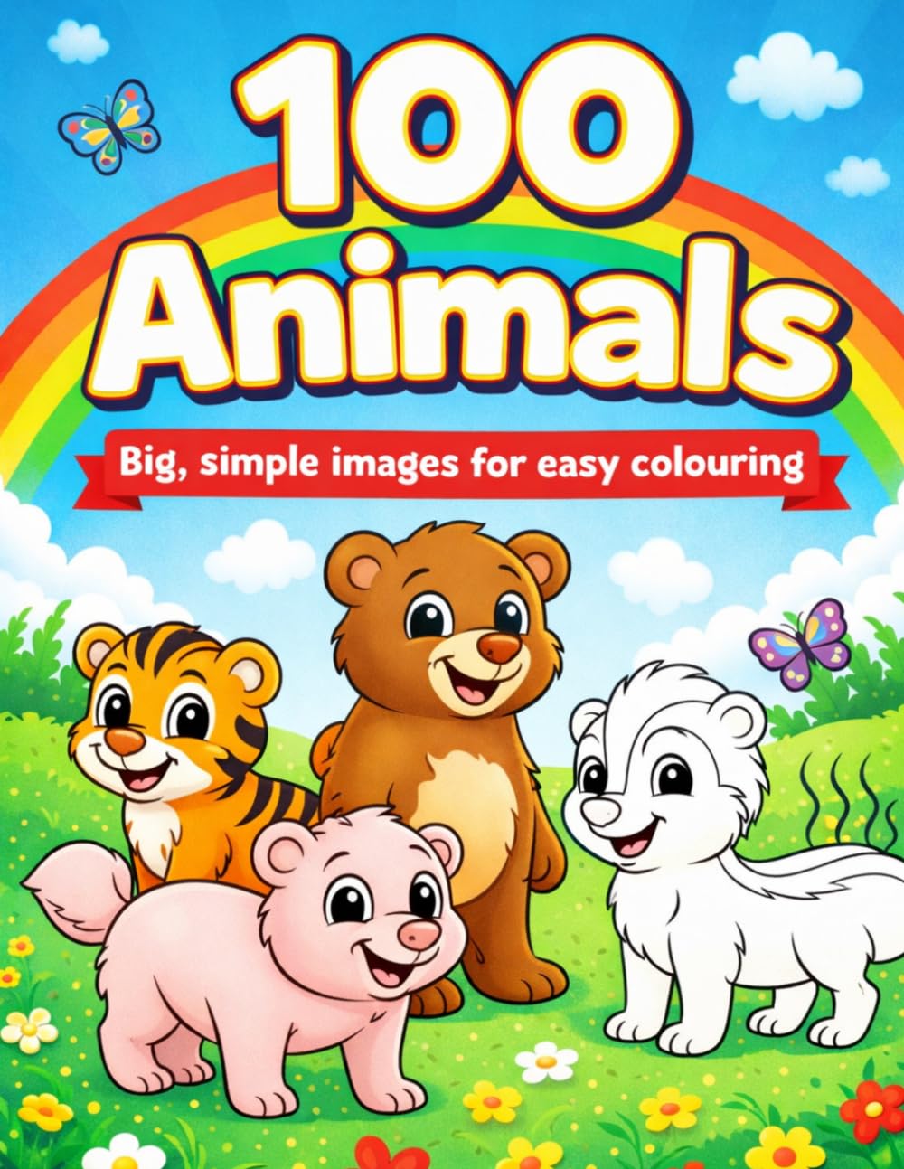 100 Animals: A Fun and Relaxing Colouring Book with Simple, Bold Animal Designs for Kids
