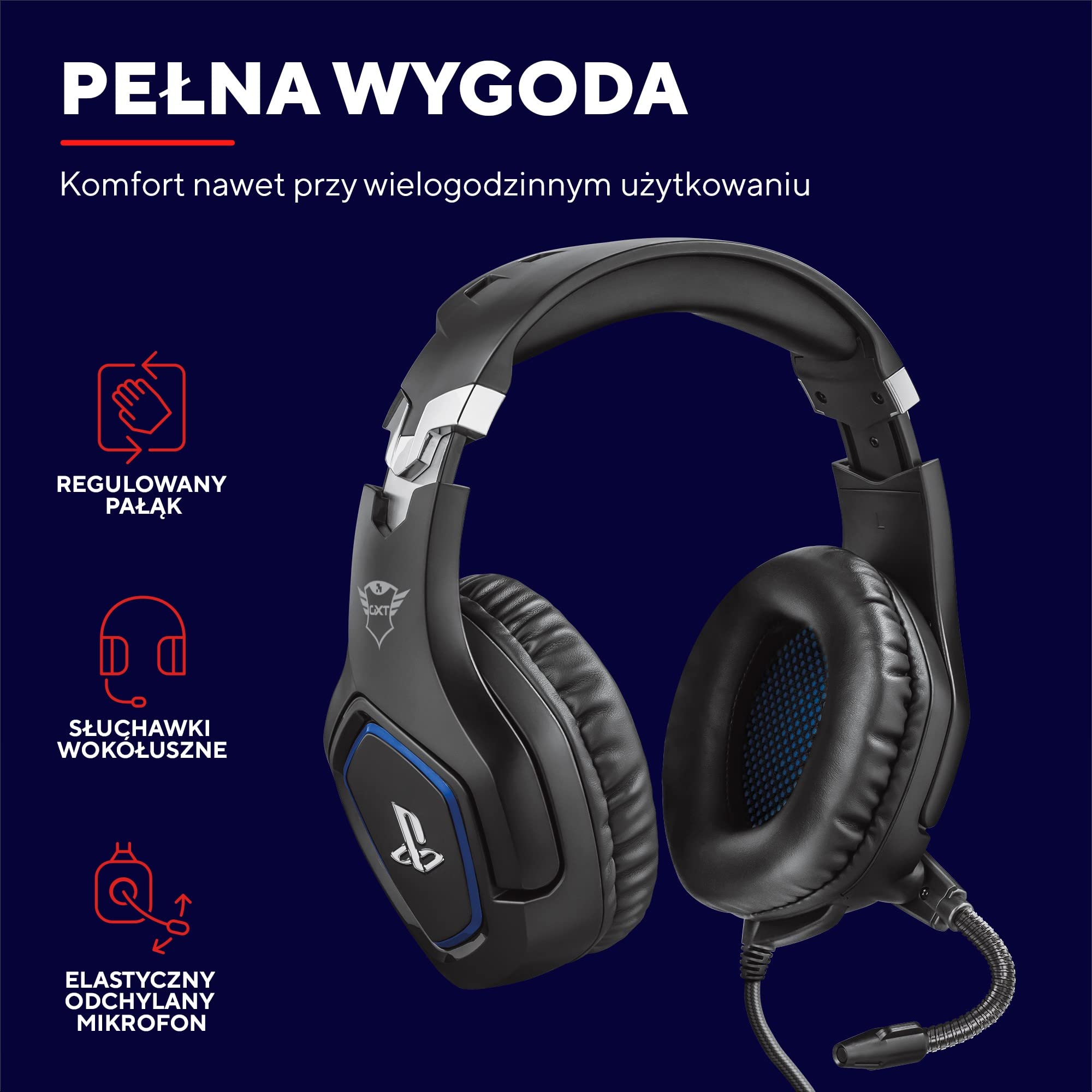 GXTrust Forze słuchawki gamingowe, licencja PlayStation, czarne | zestaw słuchawkowy przewodowy z mikrofonem, jack 3,5 mm, wokółuszny headset PS4 i PS5 dla gracza