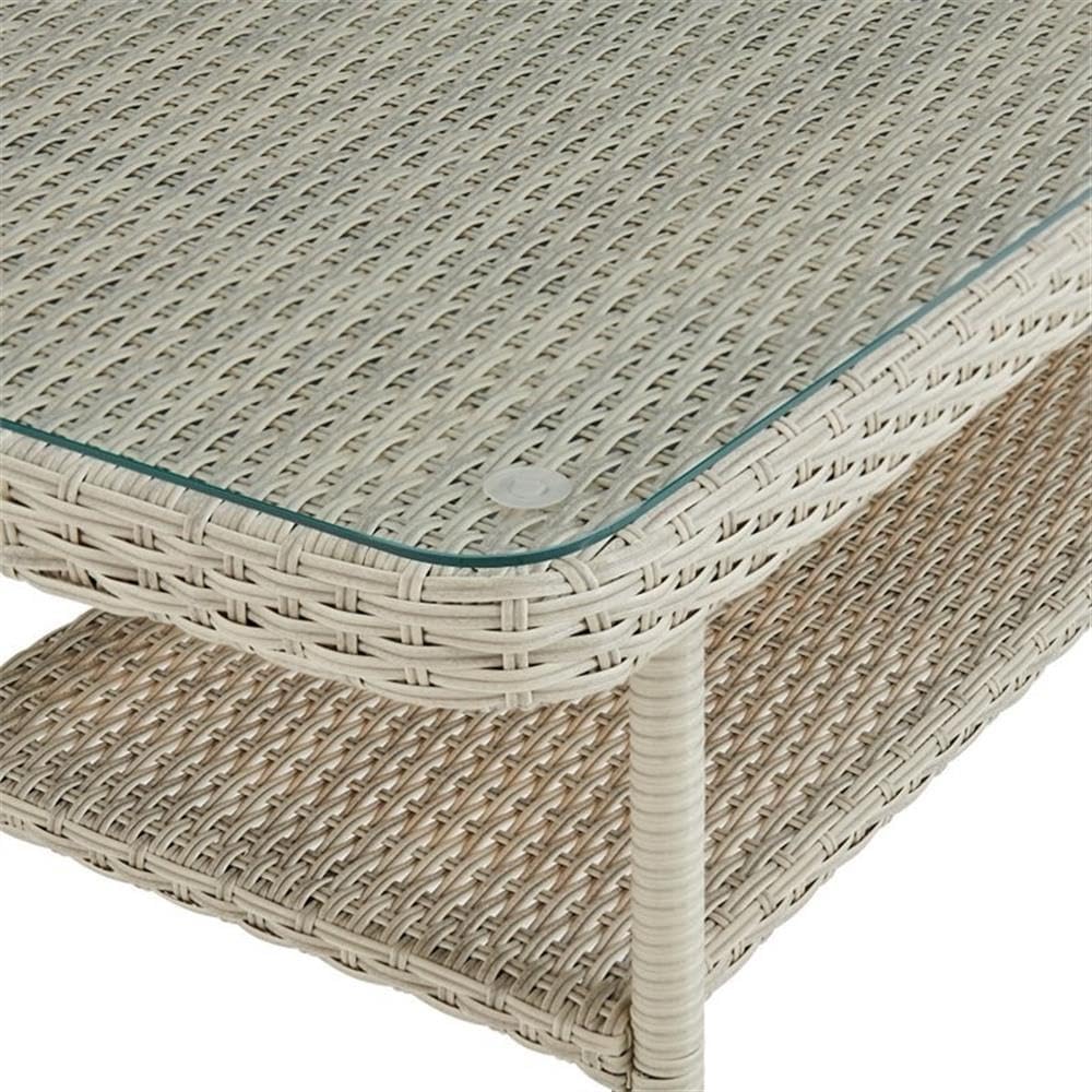 Alaterre Furniture "Windham All-Weather Wicker Outdoor 26"" H Cocktail Table with Glass Top", light gray