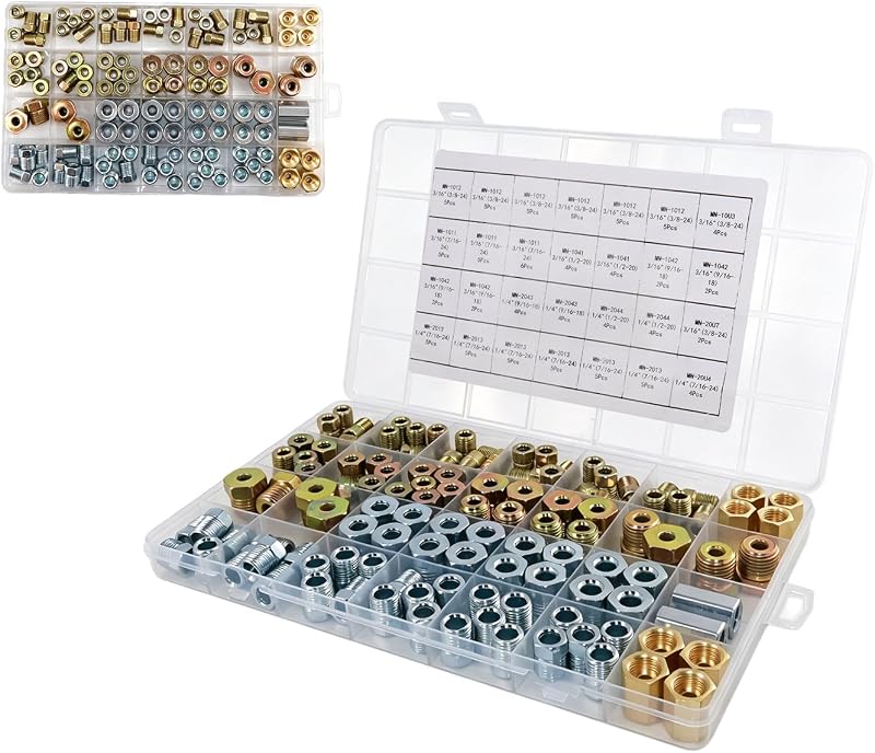 Kit de conexões para linha de freio Chillerk com porcas, niples e tampões – 118 peças