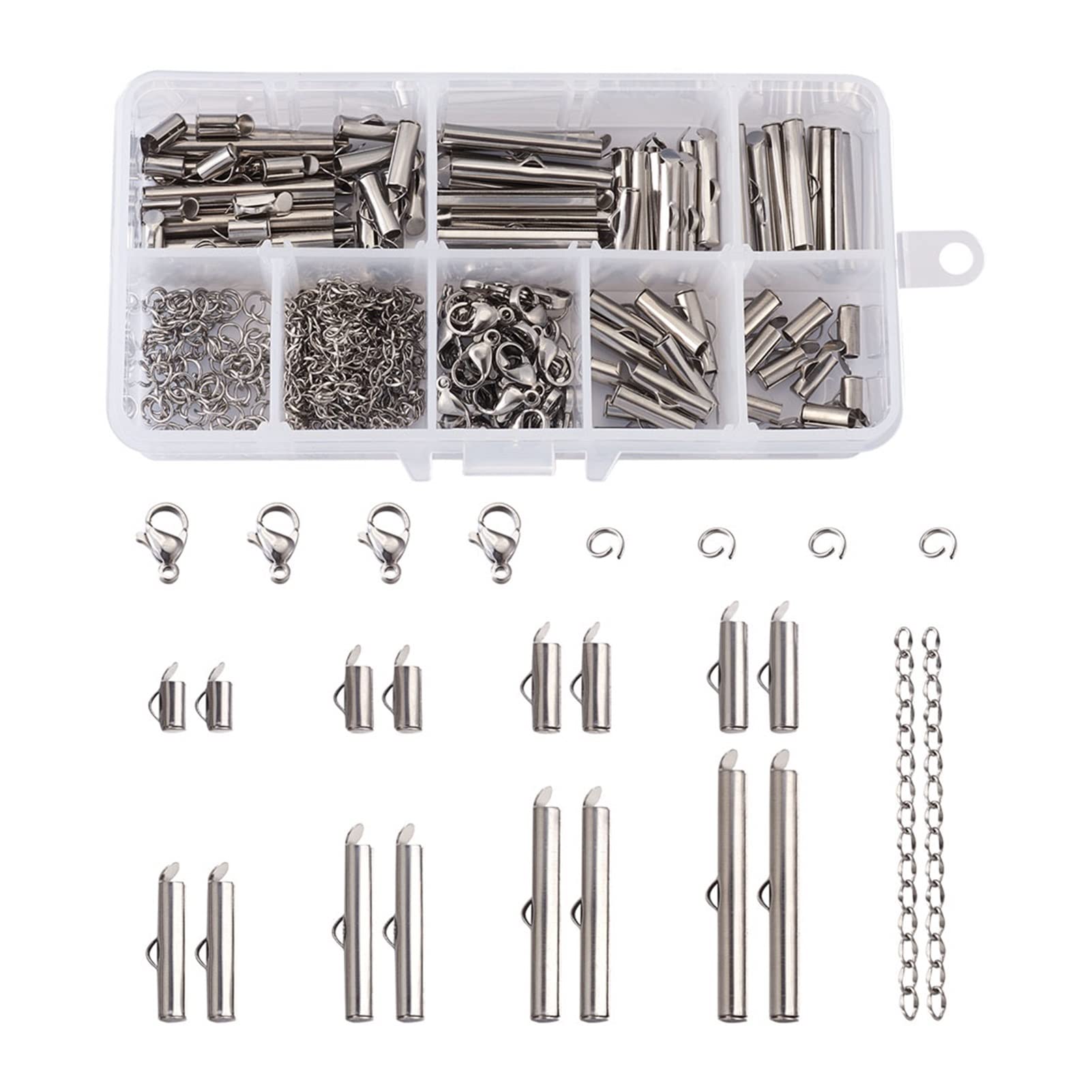 yaoqijie Crimp End Beaks Beaking Slide on End Closp Fibbia Tubi Proves Azzurro Catene di estremità Salto Anelli di salto Aragosta Clasps Fai da te Making making. lasting ( Color : Stainless Steel )