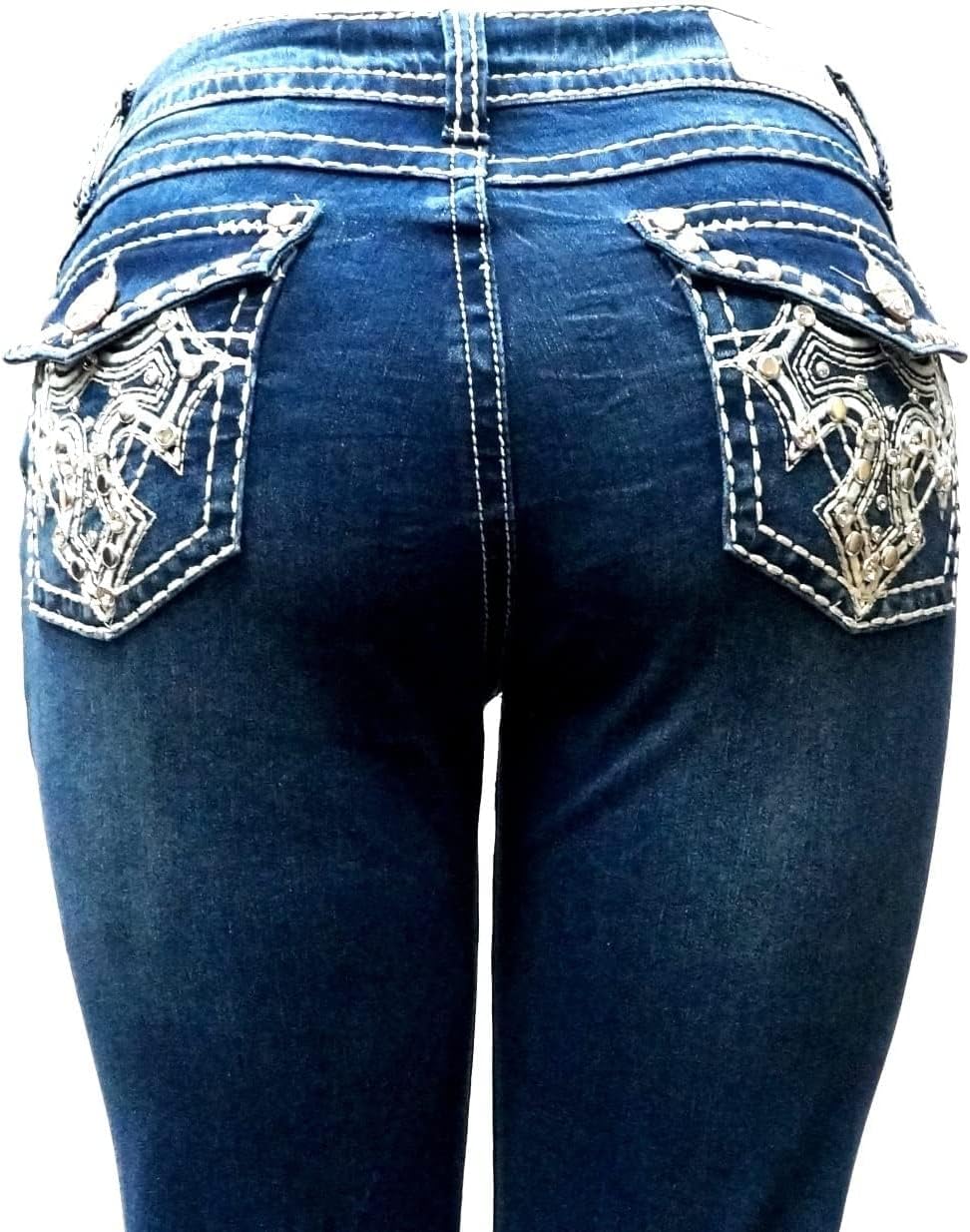 Jack David Woman’s Bootcut Jeans Blue Stretch 5-Pocket Premium Denim Jeans Embellished Rhinestone mid Rise Boot Cut. - Image 4