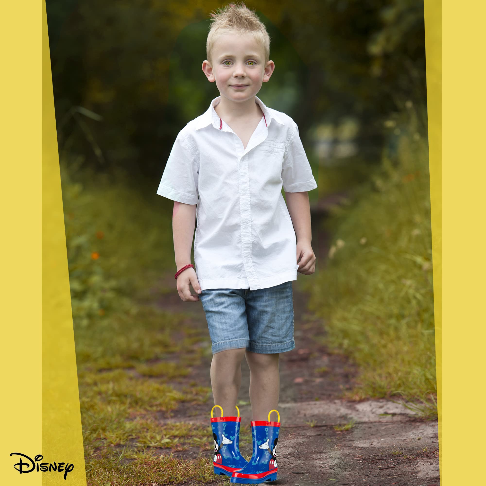 Disney Mickey Mouse - Stivali da pioggia in gomma, con manici attaccati, per bambini piccoli e piccoli