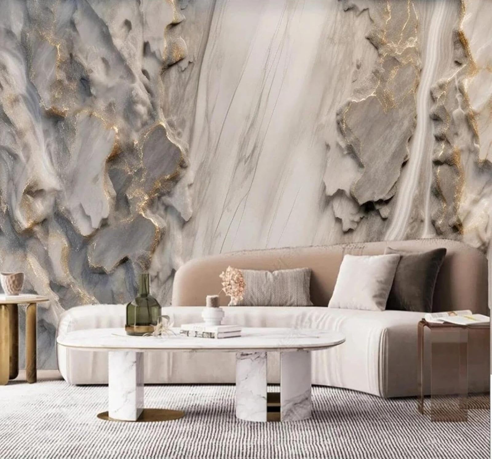 XLMING Relief Contemporary Luxury Art Stone Stone Slabs 3D Wallpaper Luxury Silk Study Dining Feature Sofa Grey Bedroom Living Room Tv Decorative Wall-250cm×170cm