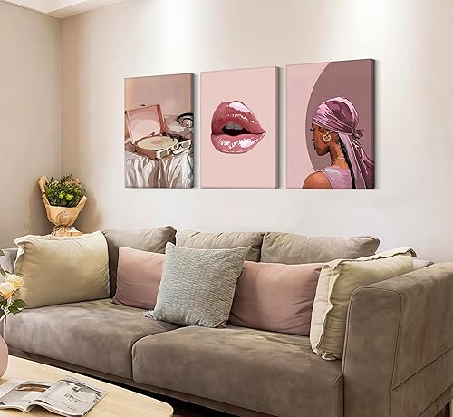 Miniatura 3 de 3 piezas de arte de pared en lienzo de mujer negra de moda afroamericana, pintura afroamericana, decoración de pared, diseño de niña negra, póster