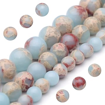 Youngbling Natural Gemstone Beads for Jewelry Making,8mm Sky Blue Jasper Polished Round Smooth Stone Beads for Bracelet Necklace 15 InchSky Blue Jasper,8mm